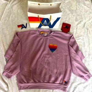 - NWT Aviator Nation Heart Stitch Relaxed Crew Sweatshirt Mauve  Medi…